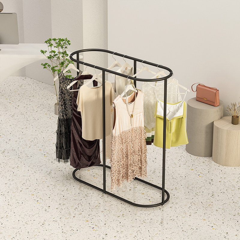 服装店中岛架服装店铺中间陈列女装店椭圆形双排挂衣架落地展示架