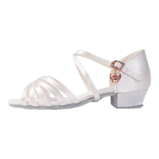 舞世霸女童拉丁舞鞋考级比赛专业儿童软底鞋白色女童初学者舞蹈鞋