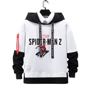 蜘蛛侠2蜘蛛人PS5游戏假两件连帽卫衣男女儿童装学生外套帽衫