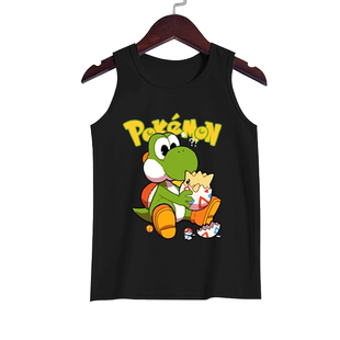 超级玛丽马里奥耀西联名宝可梦纯棉背心男女儿童装学生无袖t恤衫