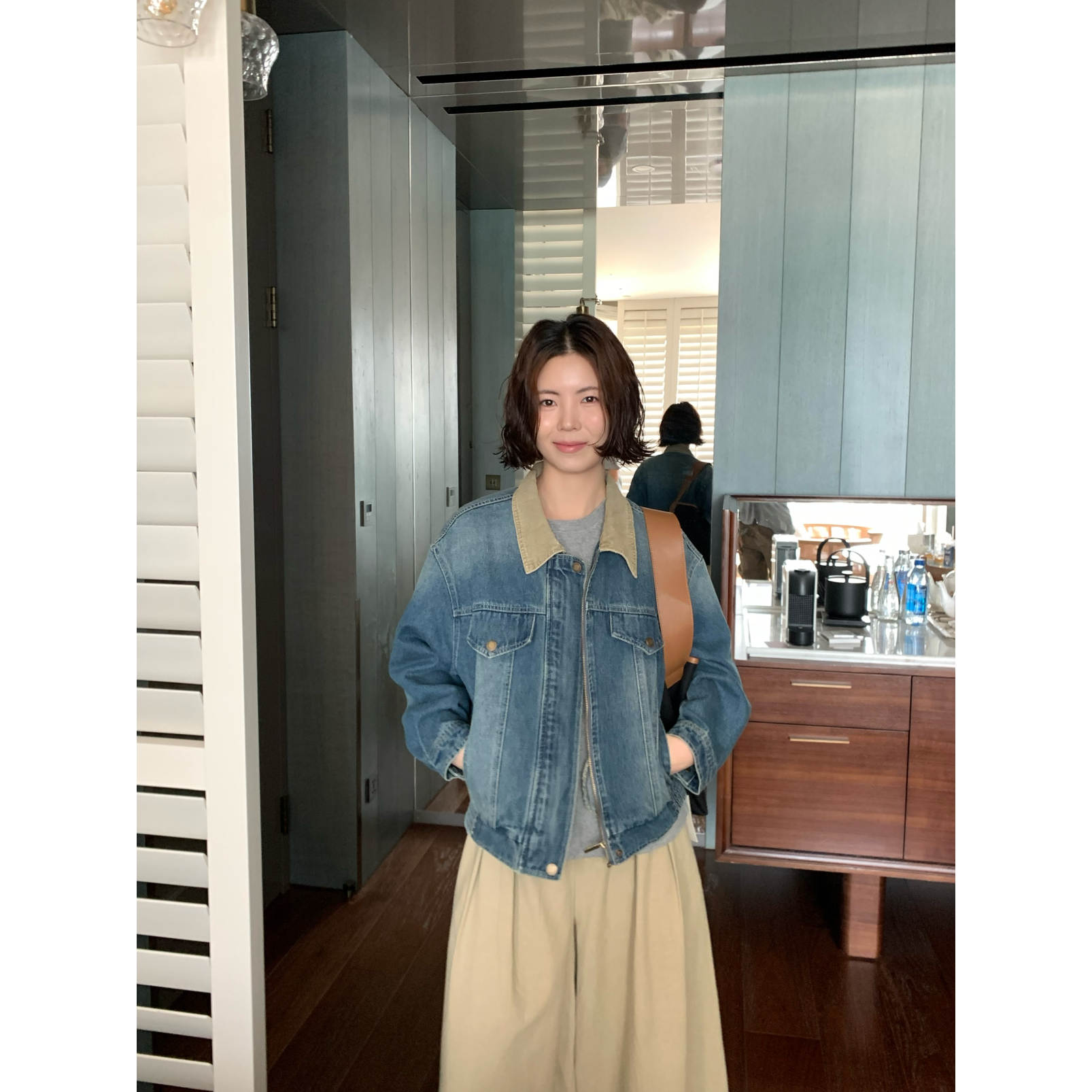 古着巴恩风韩标—WithYou|复古洗水工装风撞色拼接领牛仔外套