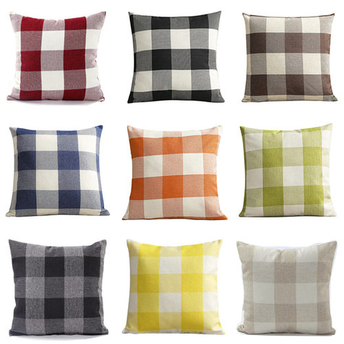 跨境亚马逊新品印花简约棉麻抱枕方格条纹客厅沙发抱枕套家居