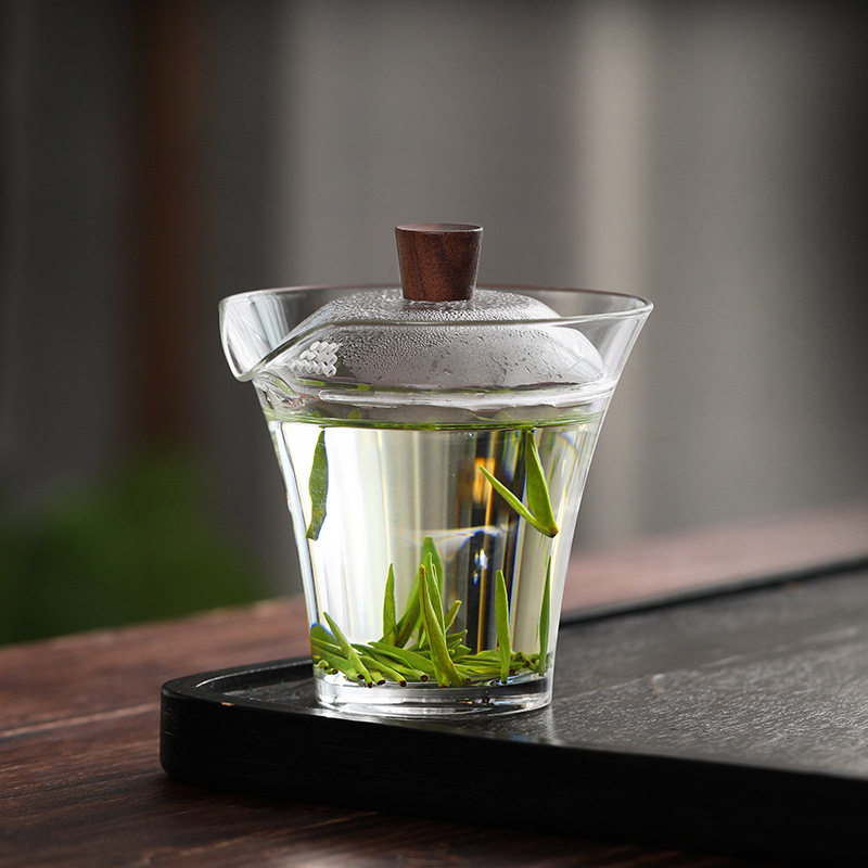 玻璃盖碗泡绿茶茶具透明泡茶碗功夫茶具单个不烫手泡茶杯