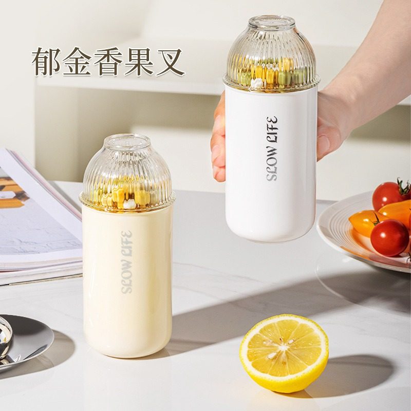 新款一次性果叉卡通多功能水果叉自带收纳罐果叉甜品蛋糕西瓜叉子,餐饮具,水果叉/水果签,淘宝优惠券,粉丝福利购,淘宝优惠卷