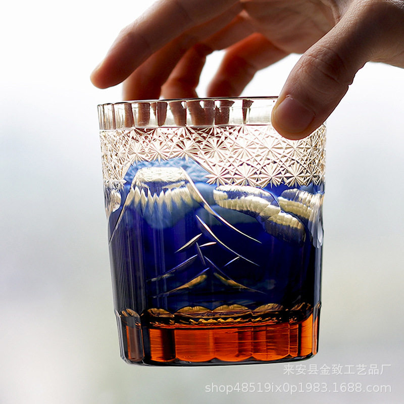 日式风江户切子威士忌酒杯啤酒杯礼盒套装水晶酒杯玻璃送礼水杯