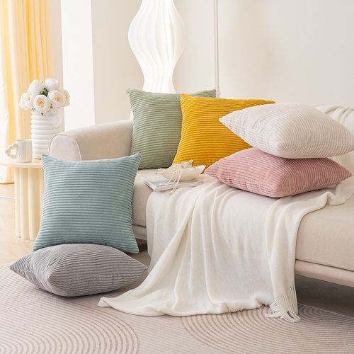 纯色简约灯芯绒抱枕套客厅沙发靠垫套样板房装饰靠枕套亚马逊