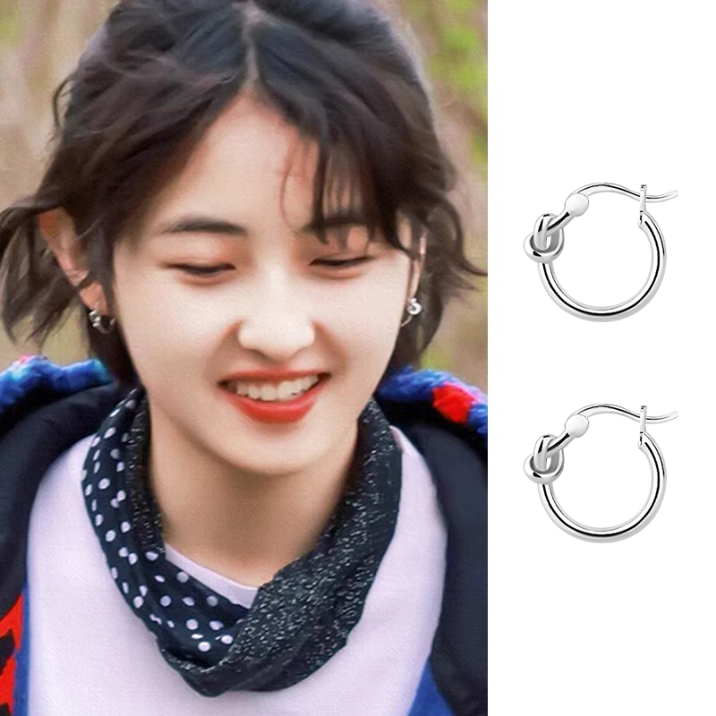 999纯银张子枫同款圆圈耳环女睡觉不用摘耳圈养耳洞耳饰耳扣耳钉