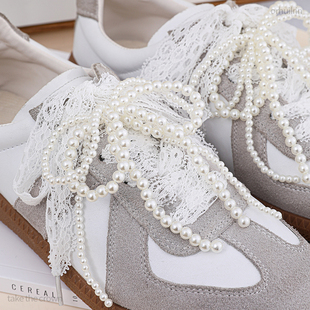 2025新款蕾丝鞋带女款德训鞋带珍珠鞋带配饰芭蕾风diy蝴蝶结鞋花
