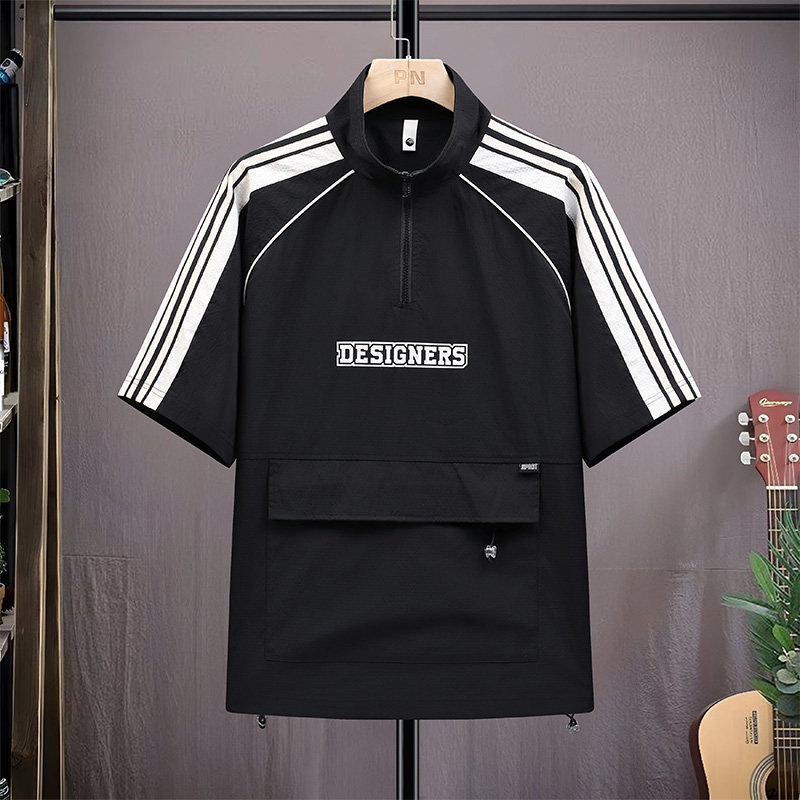 夏季胖男生M-8XL大码男士立领开衫休闲短袖T恤 TX2077-P40 79图片