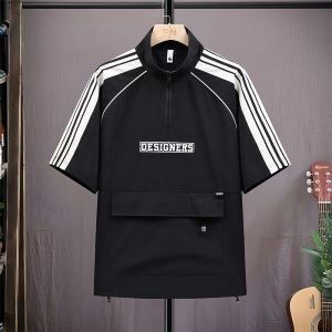 夏季胖男生M-8XL大码男士立领开衫休闲短袖T恤 TX2077-P40 79图片
