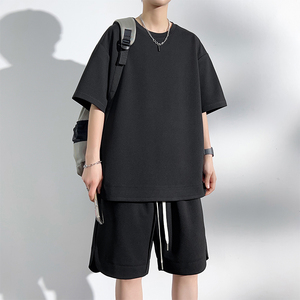 M-8XL大码胖男生时尚宽松五分裤休闲运动圆领套装男 TZ35078-P50图片