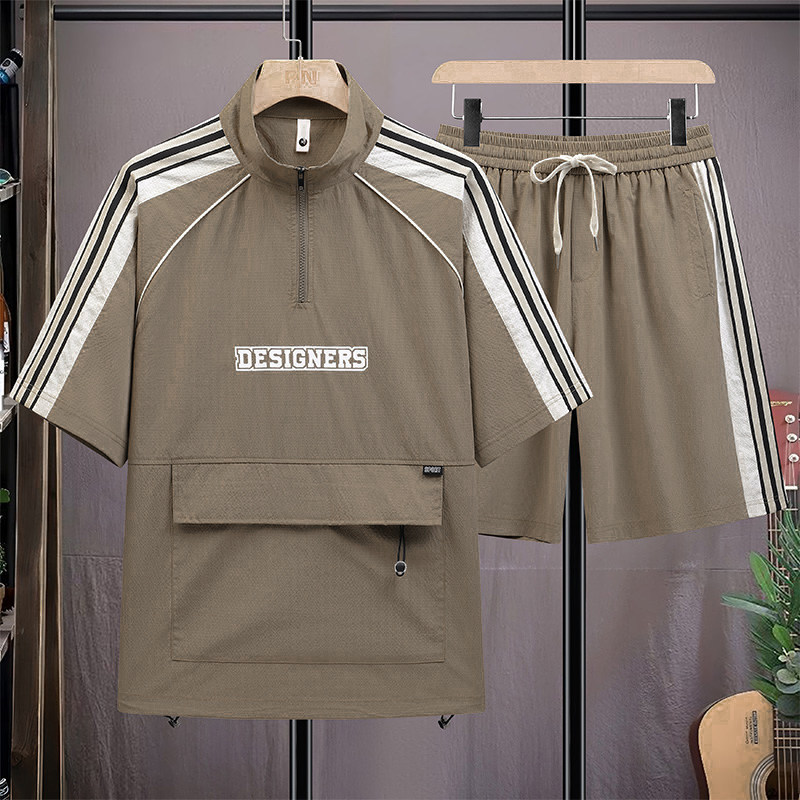 M-8XL大码胖男生时尚宽松五分裤休闲运动套装男TZ35077-P72控138,男装休闲套装,星座209
