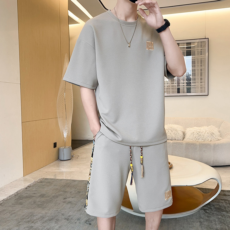 夏季M-8XL大码胖男生宽松休闲运动短袖套装TZ02-P50控69,男装休闲套装,星座209