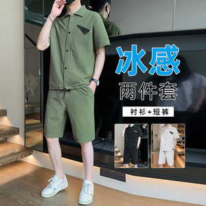 胖男生M-8XL大码男士短袖套装休闲运动两件套 TZ35055-P57 控88图片