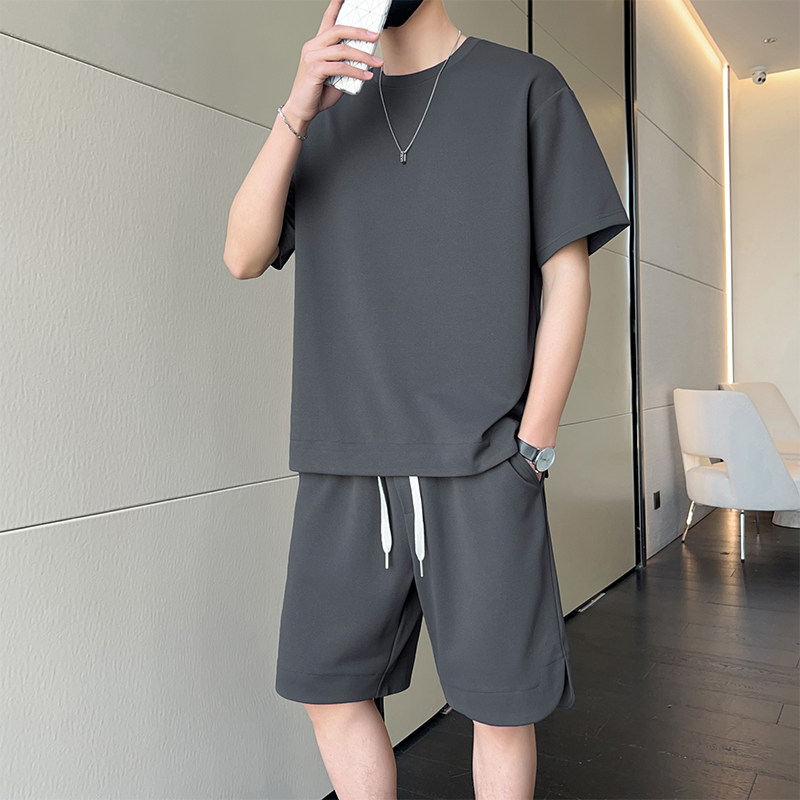 M-8XL大码胖男生时尚宽松五分裤休闲运动圆领套装男 TZ35078-P50图片