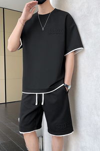 夏季M-8XL大码胖男生假两件宽松休闲运动短袖套装 TZ01-P50 控69图片