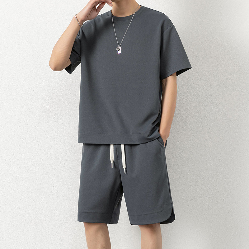 M-8XL大码胖男生时尚宽松五分裤休闲运动圆领套装男TZ35078-P50,男装休闲套装,星座209