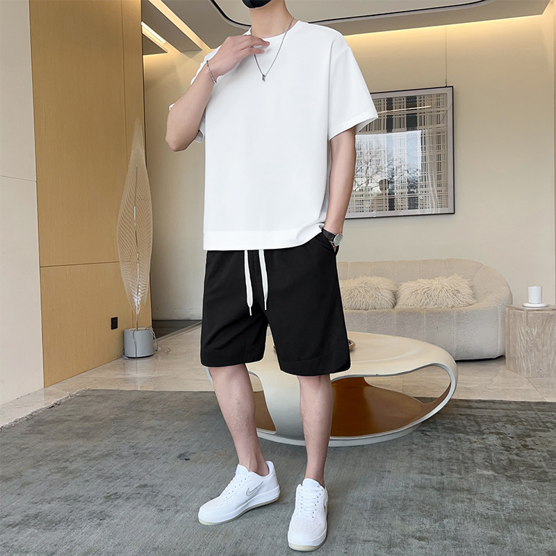 M-8XL大码胖男生时尚宽松五分裤休闲运动圆领套装男TZ35078-P50,男装休闲套装,星座209