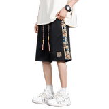 M-8XL大码胖男生假两件宽松五分裤休闲运动短裤男K59-P28控39，男装牛仔裤，星座209