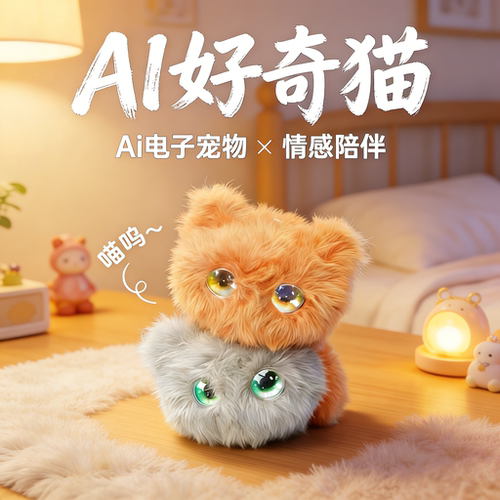 AI智能毛绒玩具猫咪宠物好奇猫情感陪伴公仔躺躺卷卷潮玩包包挂件