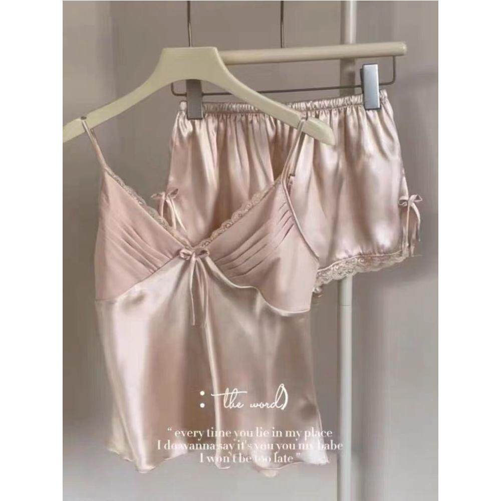 吊带睡衣夏季女款2026新款冰丝真丝绸性感家居服薄款短裤大码套装