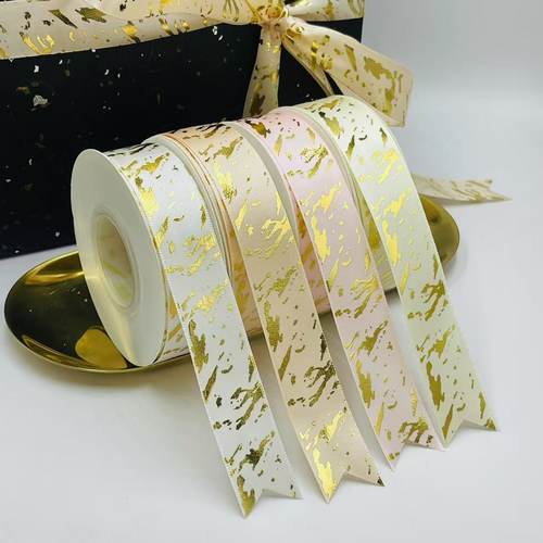 大理石纹路烫金彩带鲜花花束礼品包装绸带吧唧DIY手工丝带礼物带