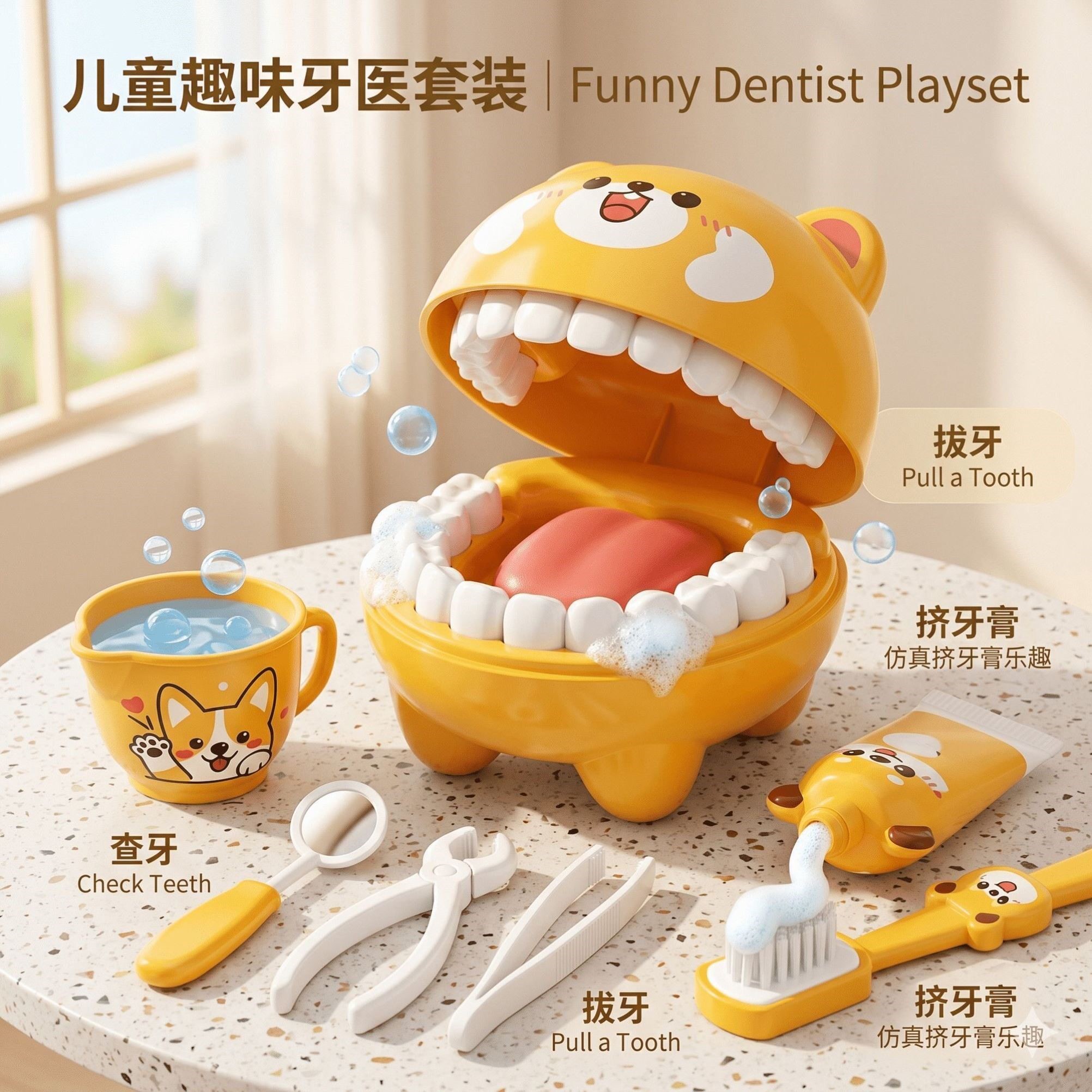早教益智过家家儿童牙医牙齿模型幼儿园仿真刷牙安全牙医玩具礼物