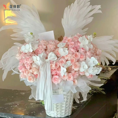 花伴影鲜花资材爆款羽翼电动翅膀花束装饰高级感花艺手工套装材料