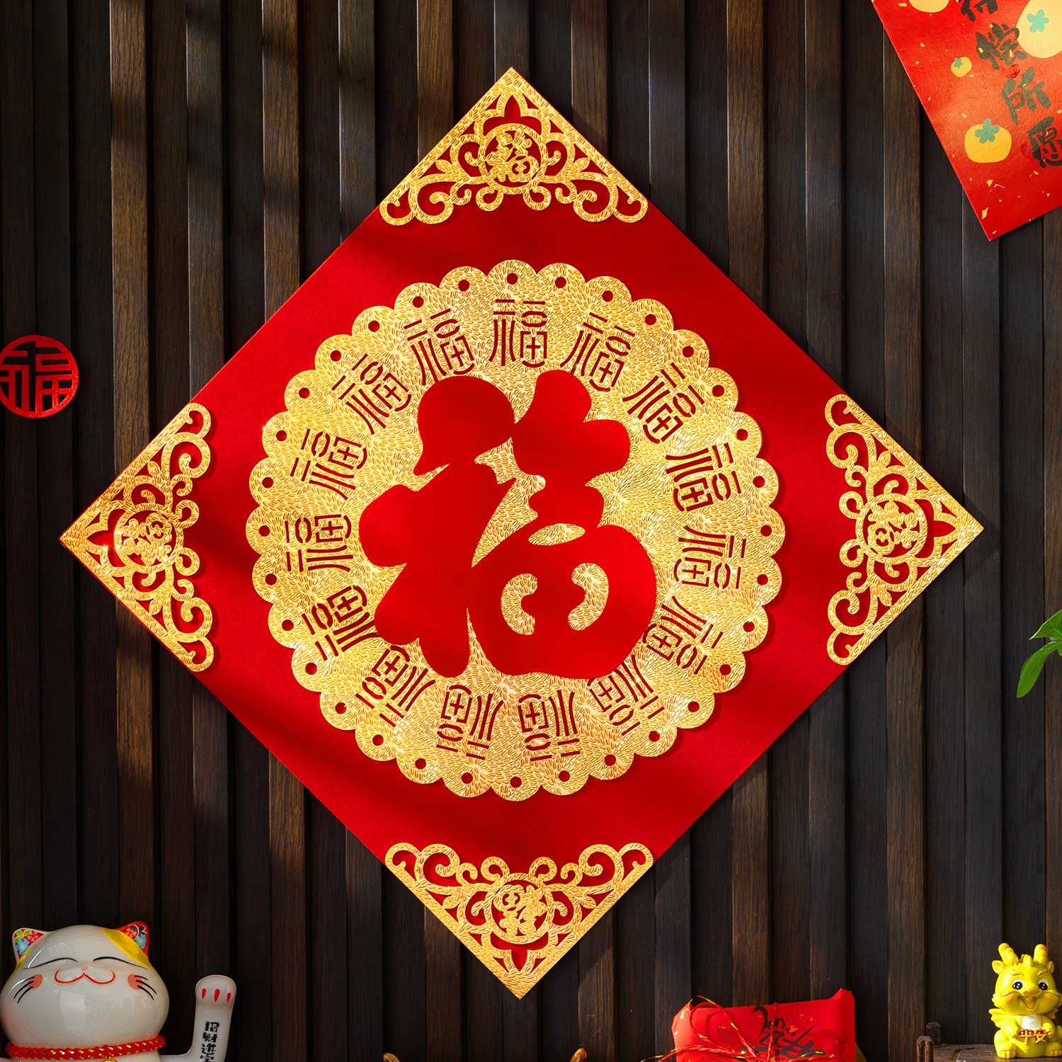 【带背胶】红色福字新年门贴装饰