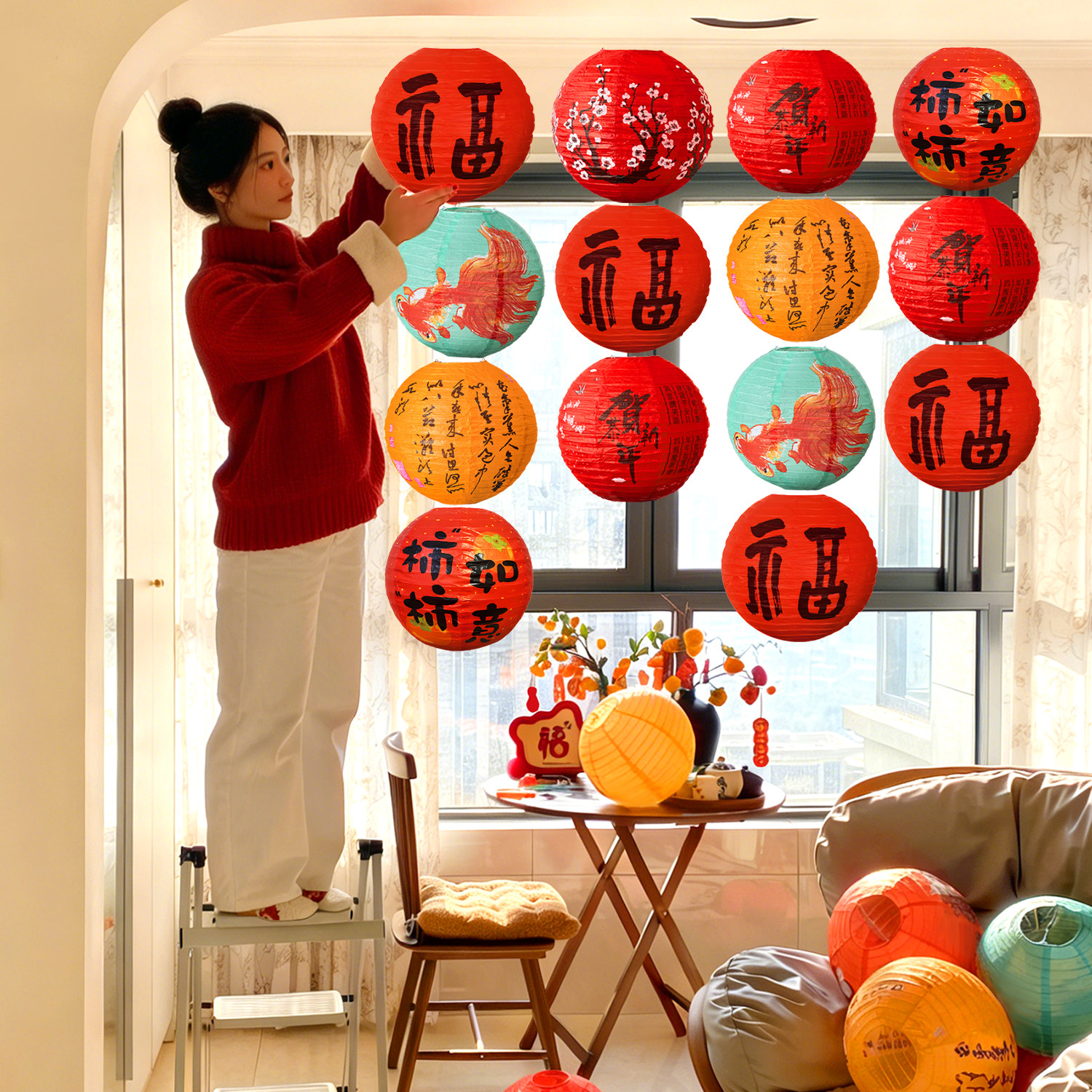 新年大红纸灯笼新款2026马年挂饰过年中式古风春节喜庆灯笼串挂件