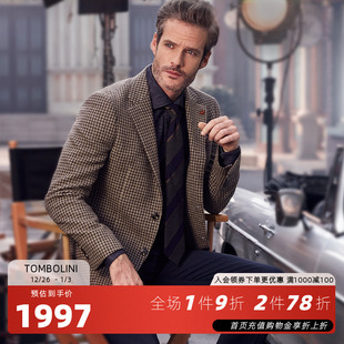 TOMBOLINI东博利尼秋冬羊毛呢西服外套男千鸟格商务休闲绅士西装
