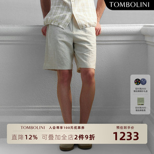 TOMBOLINI/东博利尼夏季亚麻简约花纱休闲短裤男松紧腰舒适五分裤