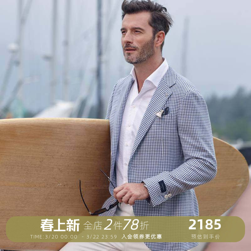 TOMBOLINI东博利尼春季轻薄休闲西服男 蓝千鸟格那不勒斯西装外套