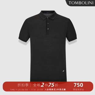 黑色简约短袖 休闲Polo衫 男士 潮 T恤衫 桑蚕丝羊绒 东博利尼夏季