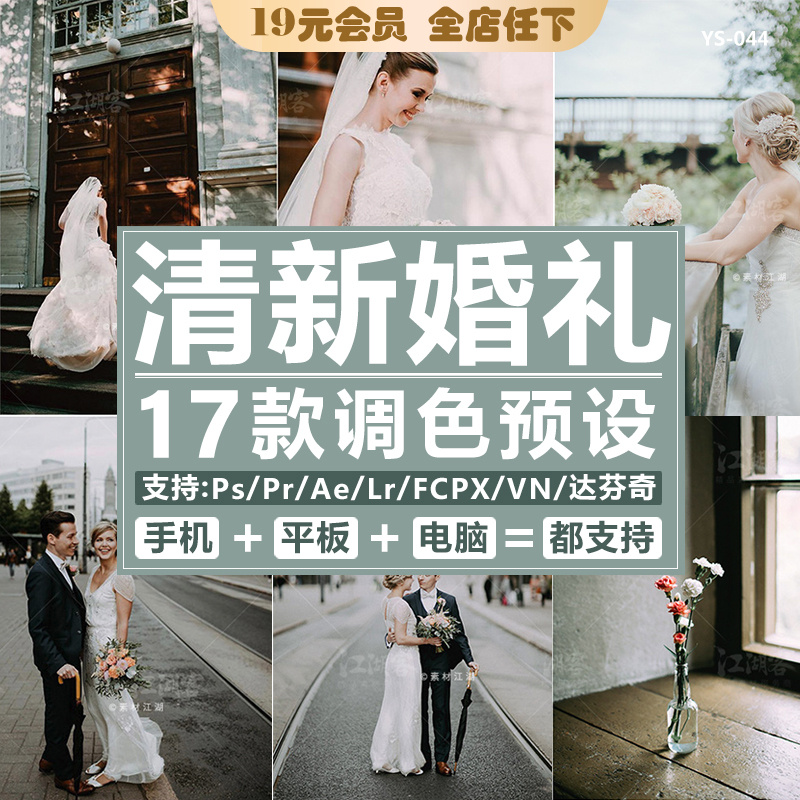 Lr预设清新文艺婚礼跟拍PS人像Camera Raw滤镜FCPX Pr视频调色lut