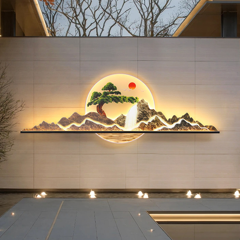 中式庭院灯观景背景墙山水壁画装饰灯室外影墙灯防水太阳能户外灯