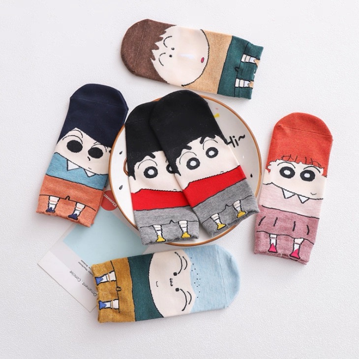 蜡笔小新船袜女卡通纯棉秋冬季女士学生袜子可爱不掉跟短袜棉袜5