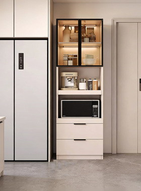 定制冰箱边柜厨房微波炉烤箱置物架实木抽拉餐边柜靠墙一体储物柜