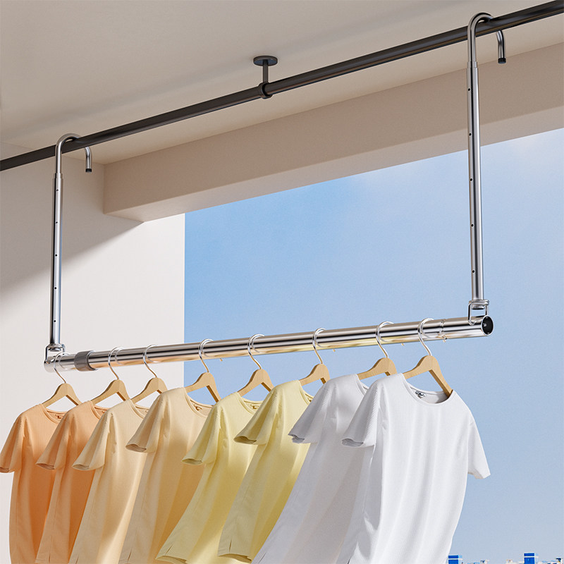 晾衣杆阳台升降伸缩晾衣架免打孔凉衣捍不锈钢晒被子床单专用神器