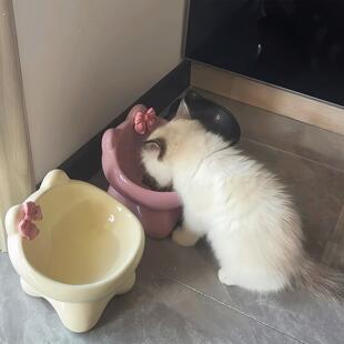 猫碗陶瓷碗可爱猫食盆喝水猫粮罐头保护颈椎不易打翻防黑下巴狗碗