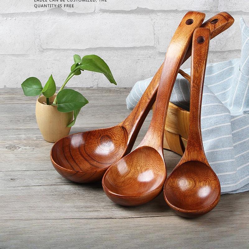 木勺子实木大汤勺盛汤日式长柄木头勺弯勺粥勺木质火锅勺刻字定制