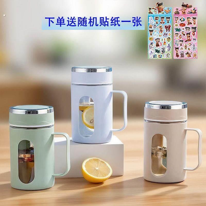 爆款玻璃水杯子带把手双层隔热百货小礼品办公室商务泡茶塑壳水杯