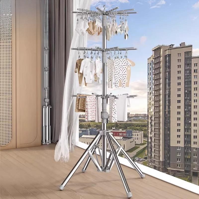 婴儿晾衣架落地阳台凉衣杆折叠家用儿童宝宝多功能晒袜子架子神器