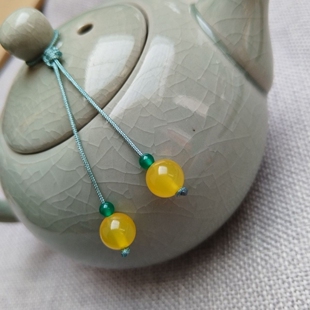 ins玉髓茶壶盖绳子琉璃盖碗紫砂壶小提留装饰挂件茶杯