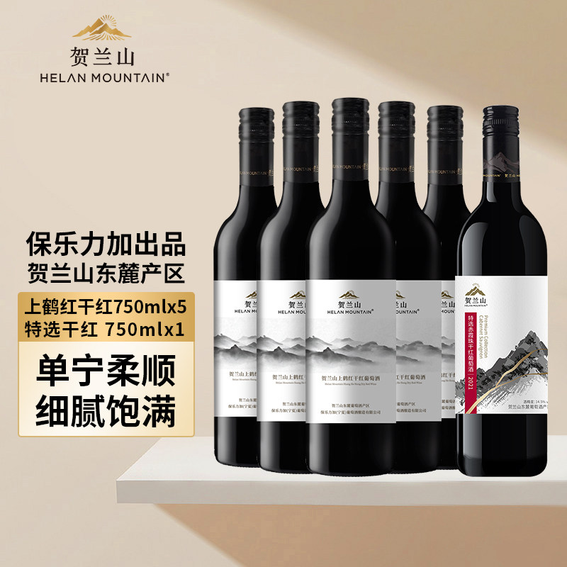 贺兰山宁夏葡萄酒经典干红赤霞珠宁玥丹魄干红六支组合装国产正品
