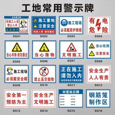 2。2工地施工警示牌矿山矿区工程标识Q牌建筑现场戴安全帽标志牌y