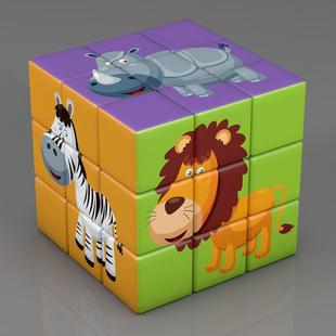 智力玩具魔方礼y 幼儿园儿童创意三阶魔方益智 恐龙动物水果汽车