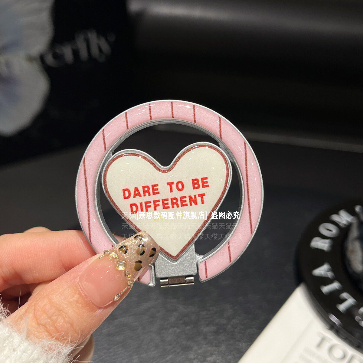 好看ins风磁吸支架手机壳可调折叠翻盖金属背贴镜面爱心高端桌面指环扣支撑架新款女配件MagSafe超强磁力吸附
