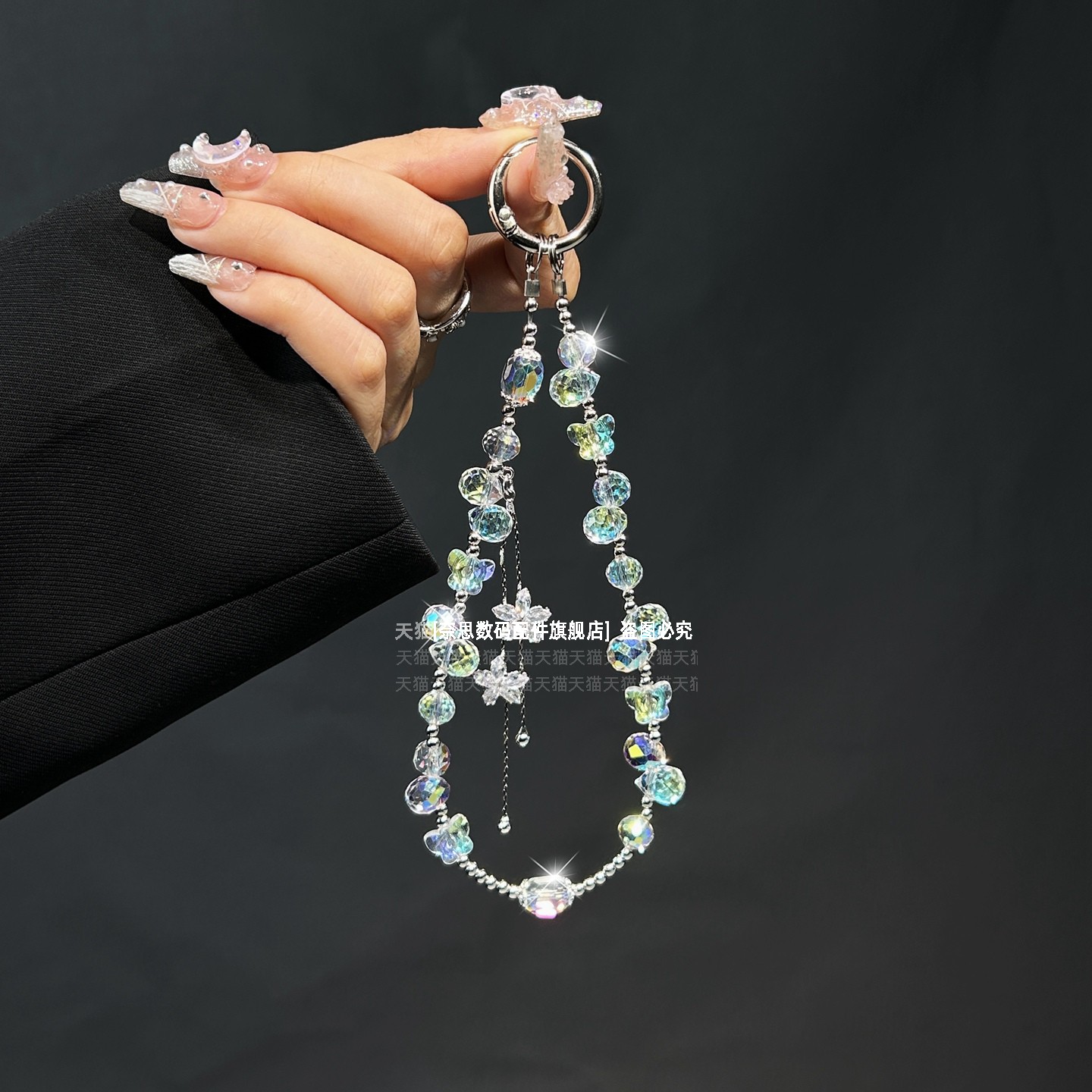 绝美手机链仙气飘飘手腕挂饰爆闪水晶蝴蝶链条手工串珠带流苏挂链防丢夹片精致手链腕带挂件钥匙扣包包新款壳