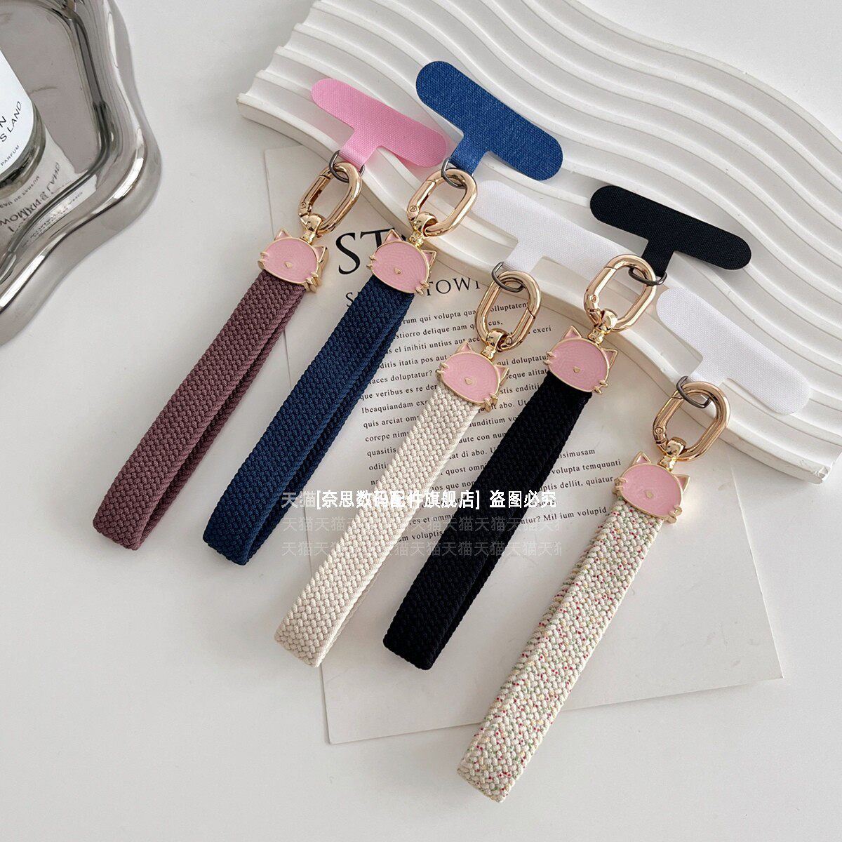 卡通猫头加宽不勒布艺手腕带挂绳图片